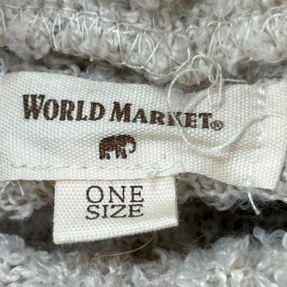 World Market OS Boucle Turtleneck Poncho Beige Sage Green Plaid Fringe Sweater - Picture 3 of 9